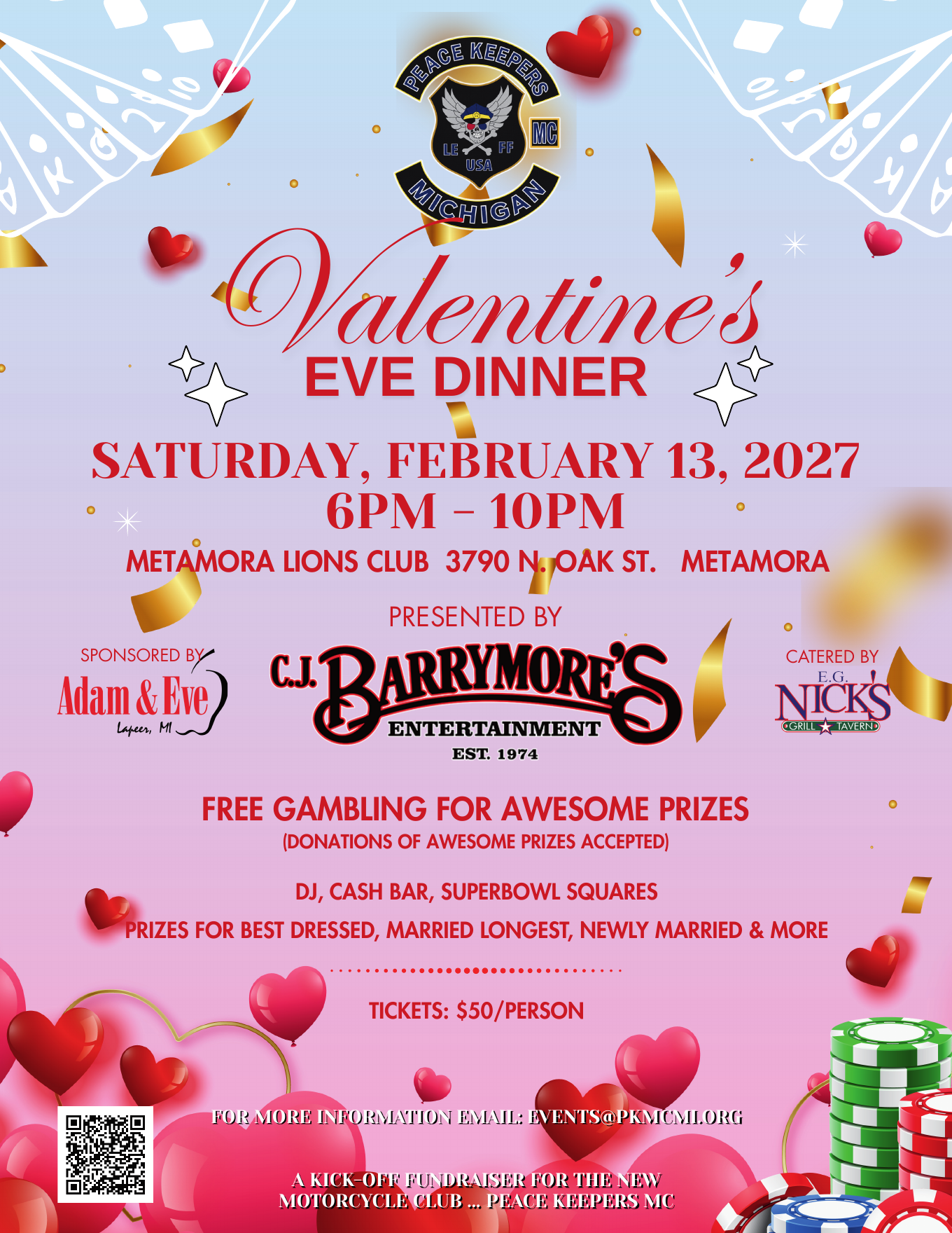 Valentine's Eve Dinner flyer for February 13, 2027